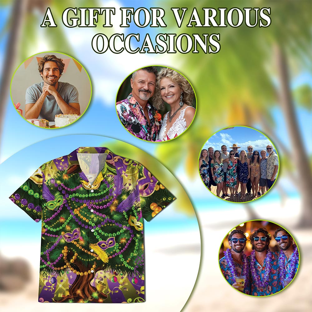 Mardi Gras Tree Hawaiian Shirt for Men, Button Down Aloha Shirt - Azhawaiian