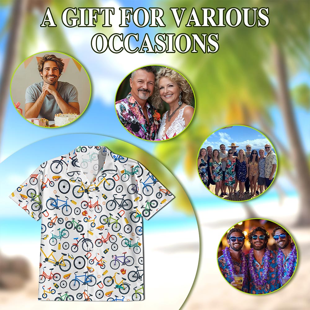 Mini Bicycle Hawaiian Shirt for Men, Button Down Aloha Shirt - Azhawaiian