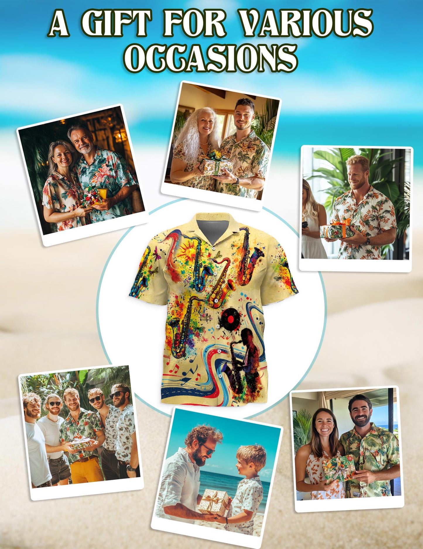 Saxophone Hawaiian Shirt for Men, Music Button Down Aloha Shirt - Azhawaiian