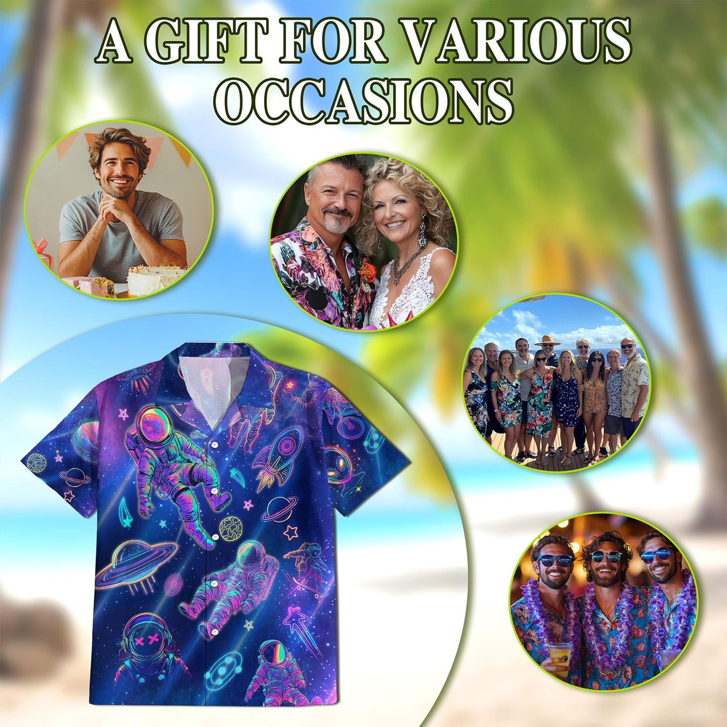 Neon Astronauts Planets Hawaiian Shirt for Men, Button Down Aloha Shirt - Azhawaiian