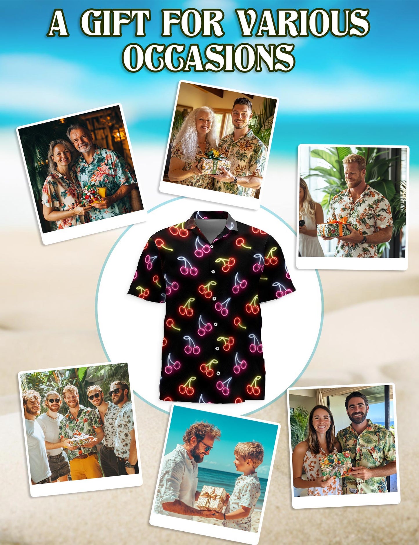 Neon Cherry Hawaiian Shirt for Men, Button Down Aloha Shirt - Azhawaiian