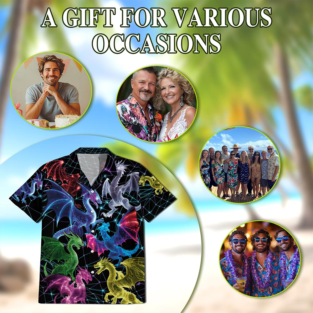 Neon Dragon Hawaiian Shirt for Men, Button Down Aloha Shirt - Azhawaiian