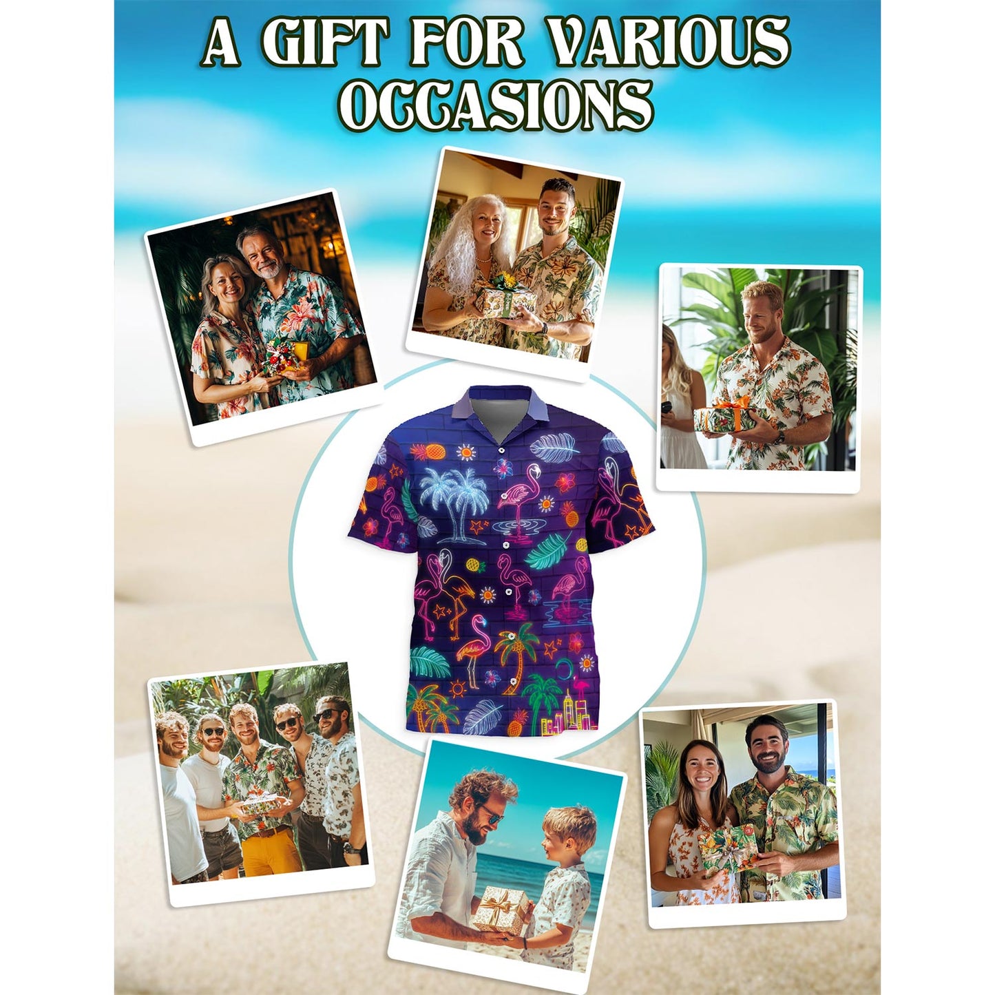 Neon Flamingo Hawaiian Shirt for Men, Button Down Aloha Shirt - Azhawaiian