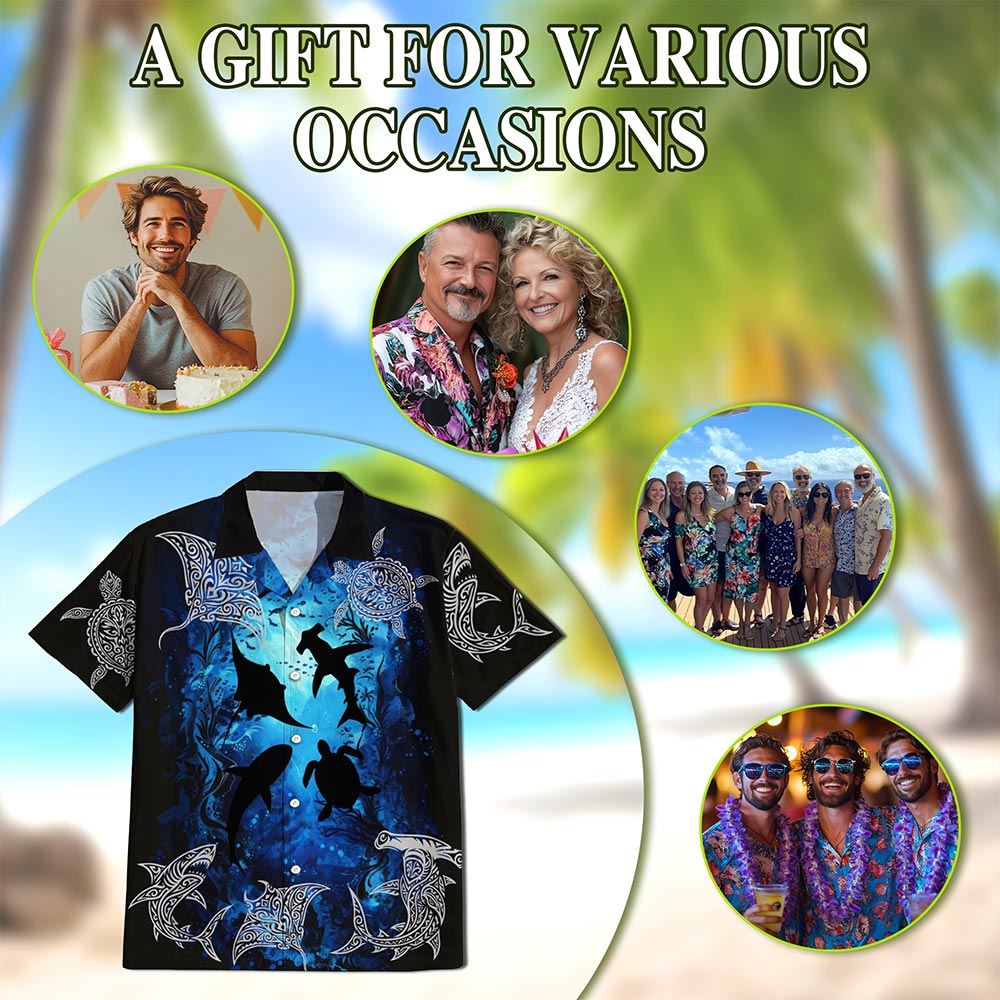 Ocean World Hawaiian Shirt for Men, Button Down Aloha Shirt - Azhawaiian