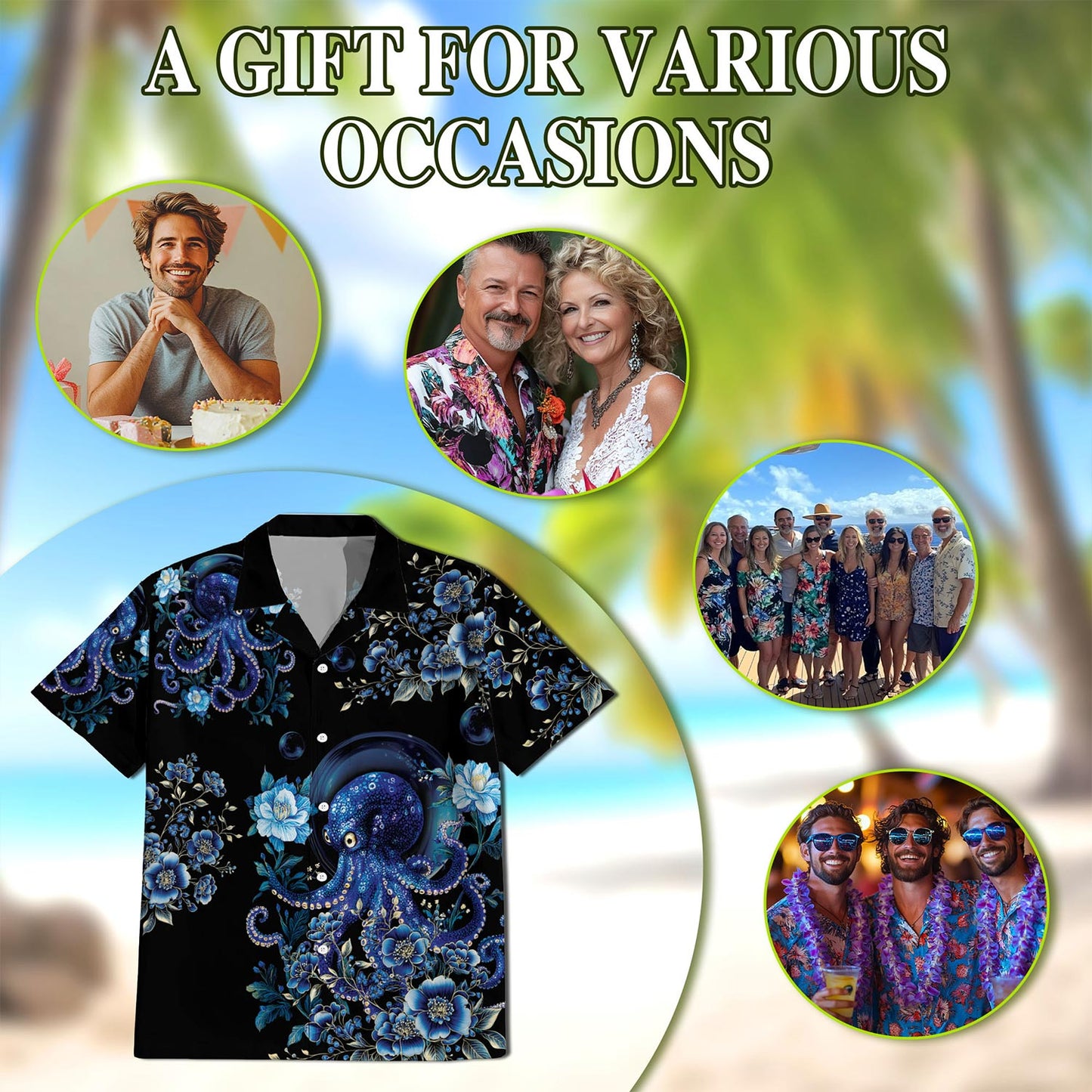 Octopus Flower Hawaiian Shirt for Men, Button Down Aloha Shirt - Azhawaiian