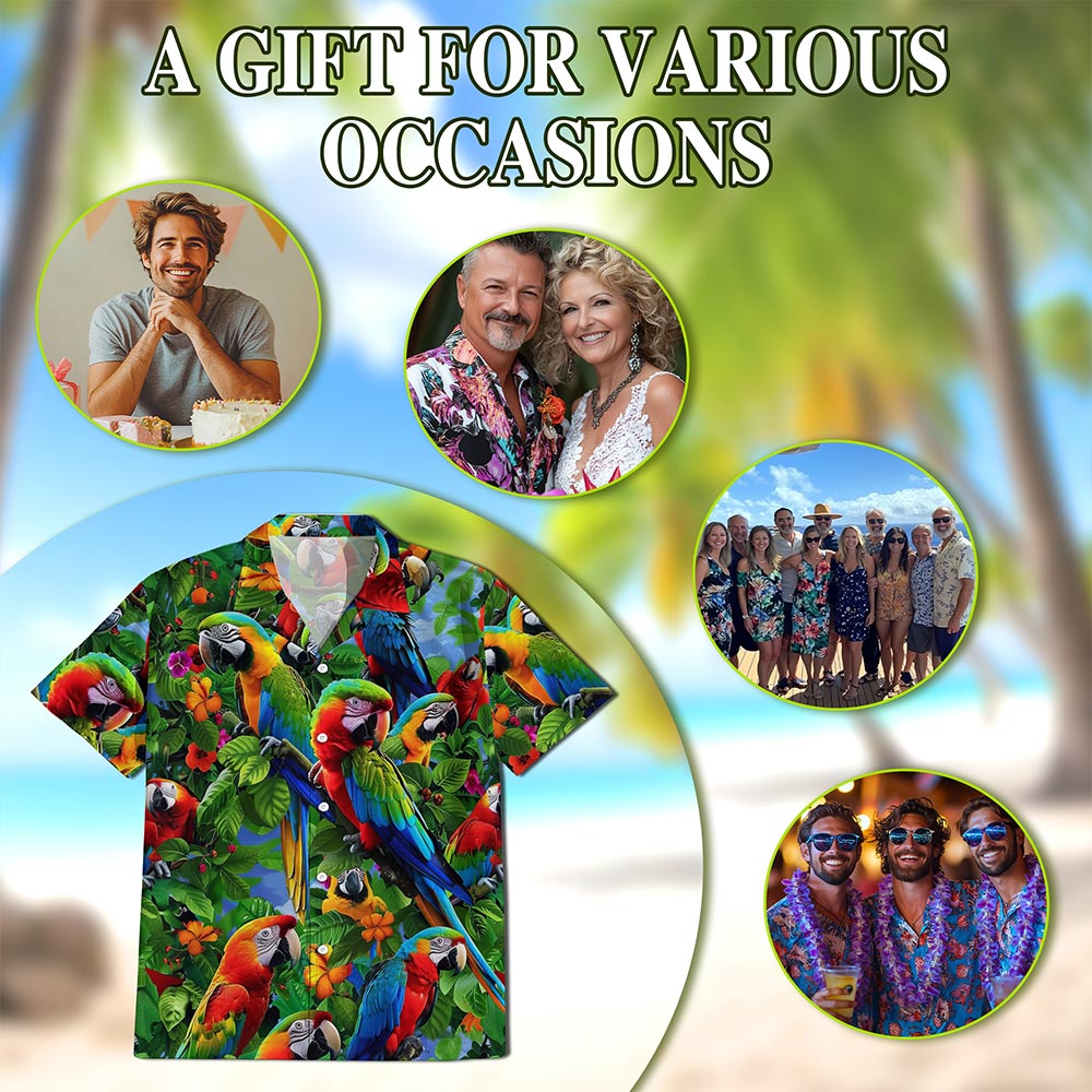 Parrots Hawaiian Shirt for Men, Button Down Aloha Shirt - Azhawaiian