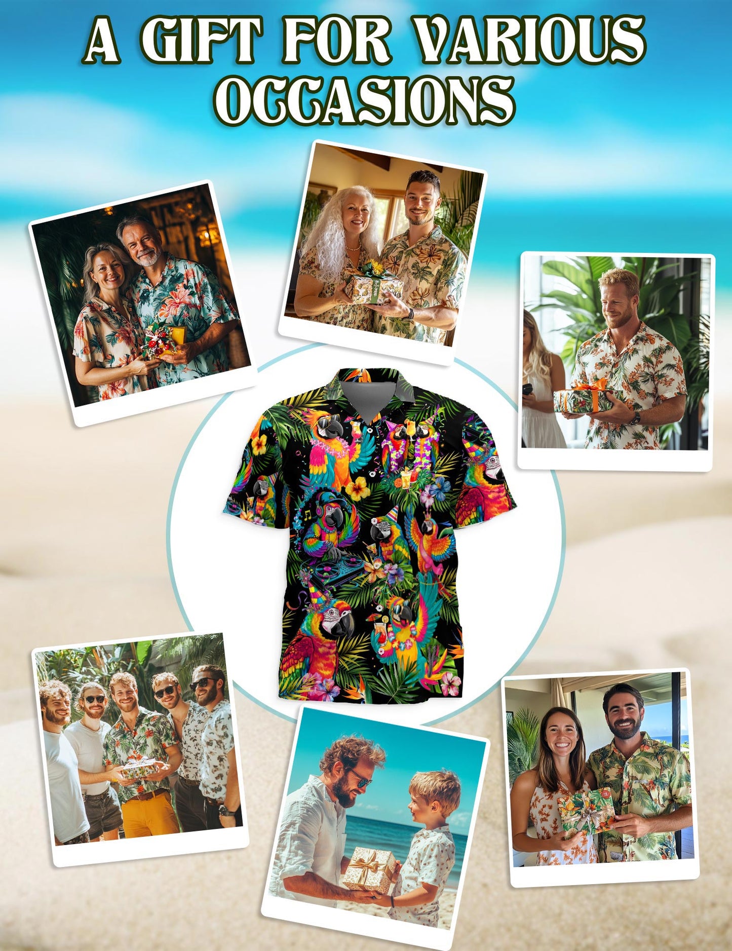 Party Parrots Hawaiian Shirt for Men, Button Down Aloha Shirt - Azhawaiian