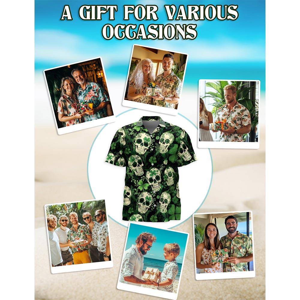 Patrick Skull Tropical Hawaiian Shirt for Men, Button Down Aloha Shirt - Azhawaiian