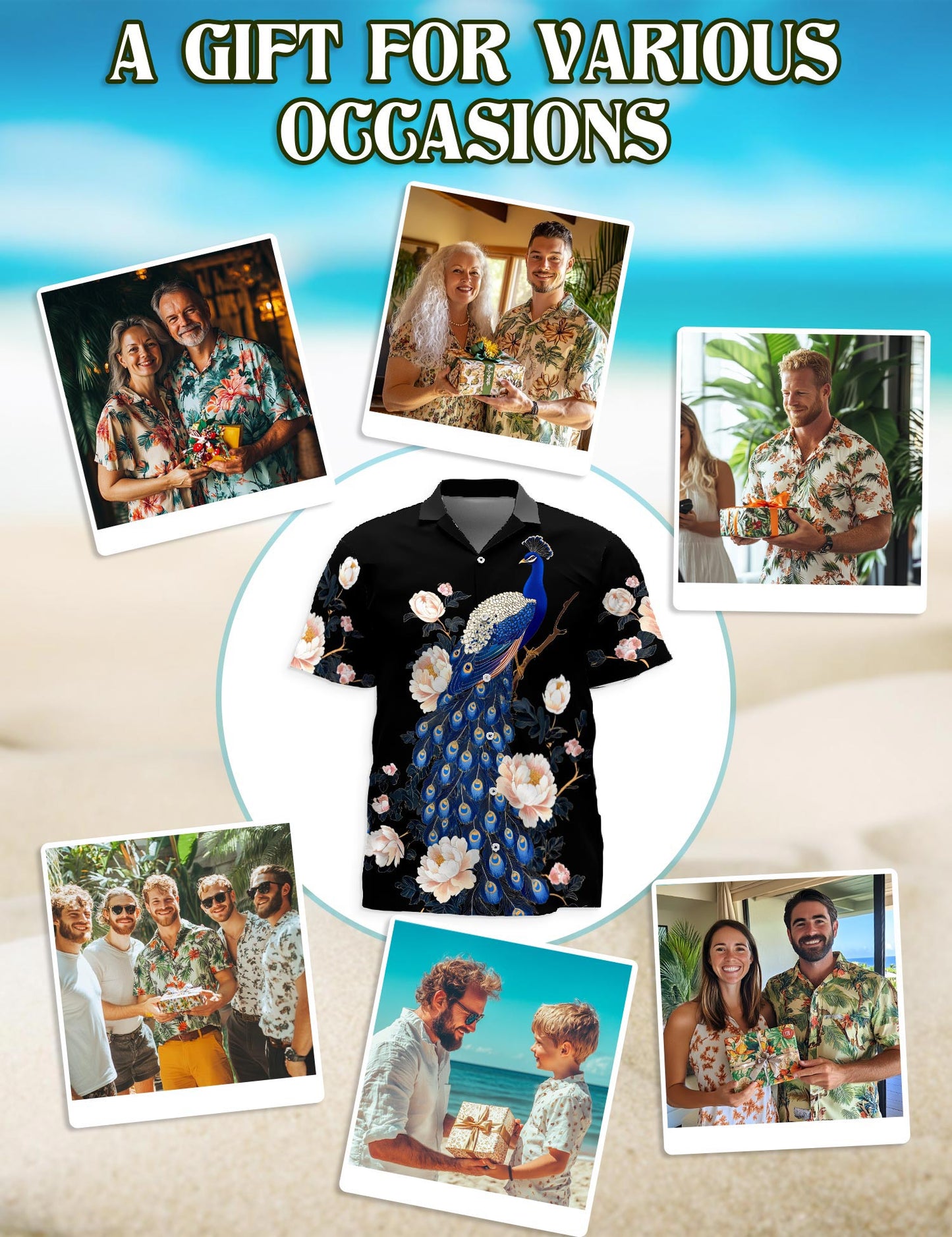 Peacock Peony Hawaiian Shirt for Men, Button Down Aloha Shirt - Azhawaiian