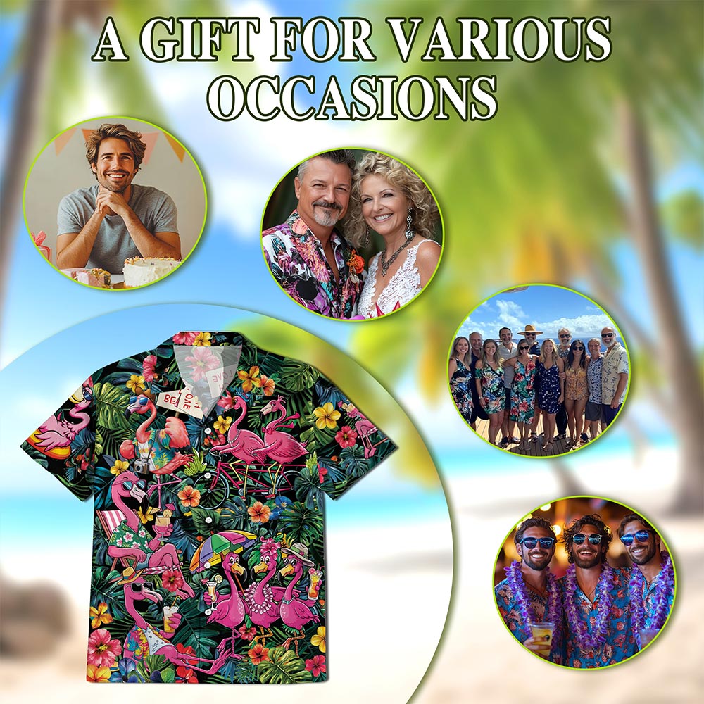 Pink Flamingo Hawaiian Shirt for Men, Button Down Aloha Shirt - Azhawaiian