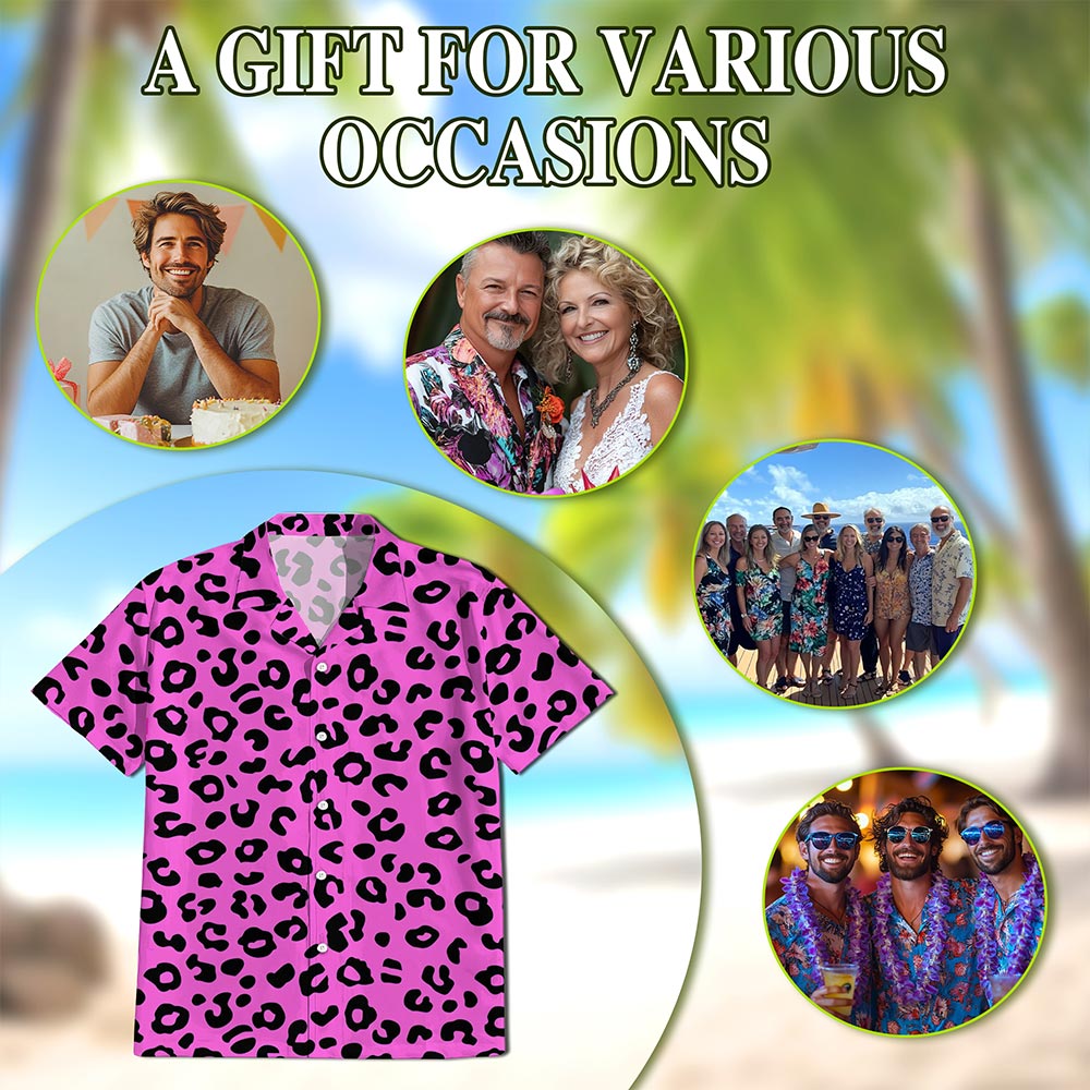 Pink Leopard Hawaiian Shirt for Men, Button Down Aloha Shirt - Azhawaiian