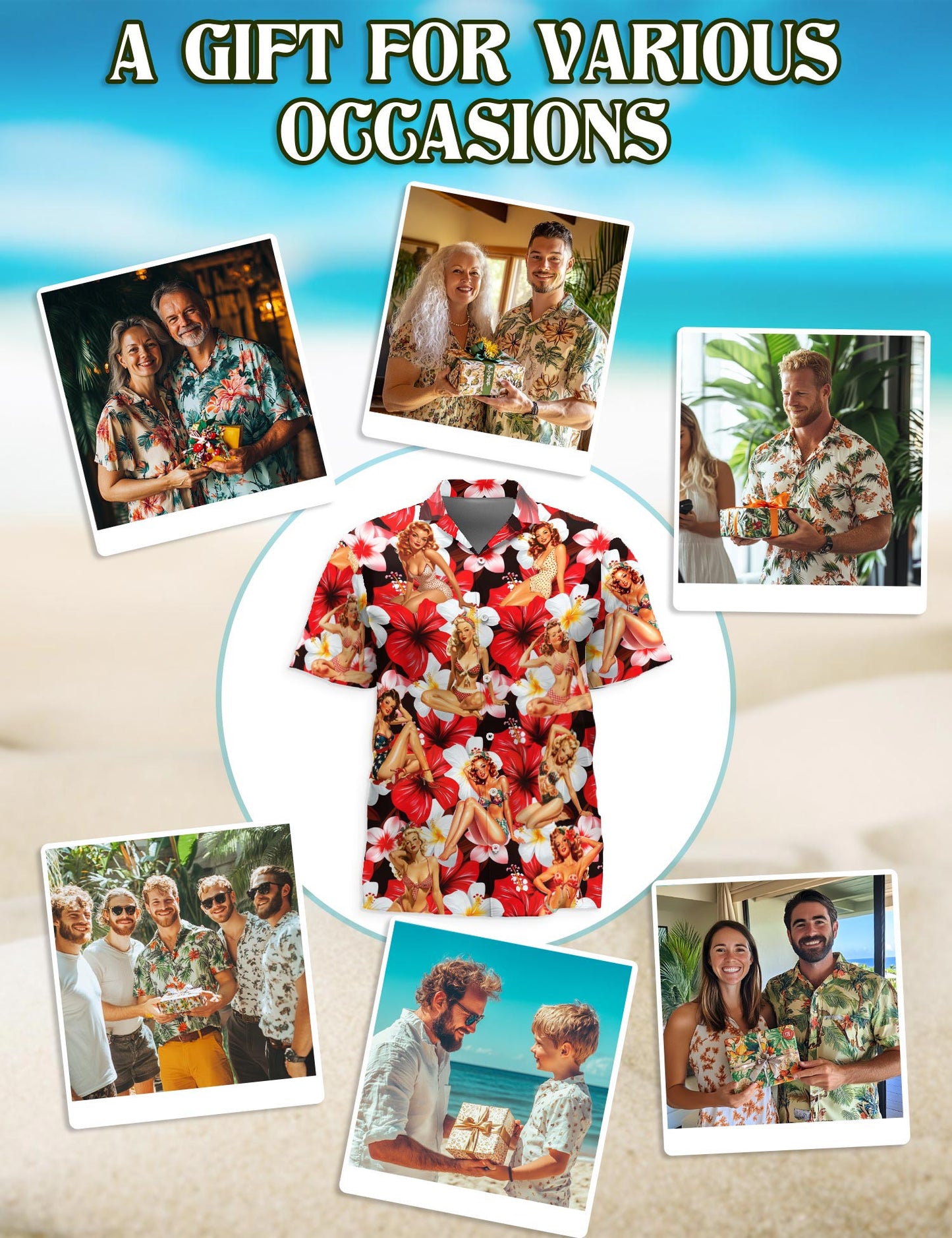 Pinup Girls Hawaiian Shirt for Men, Button Down Aloha Shirt - Azhawaiian