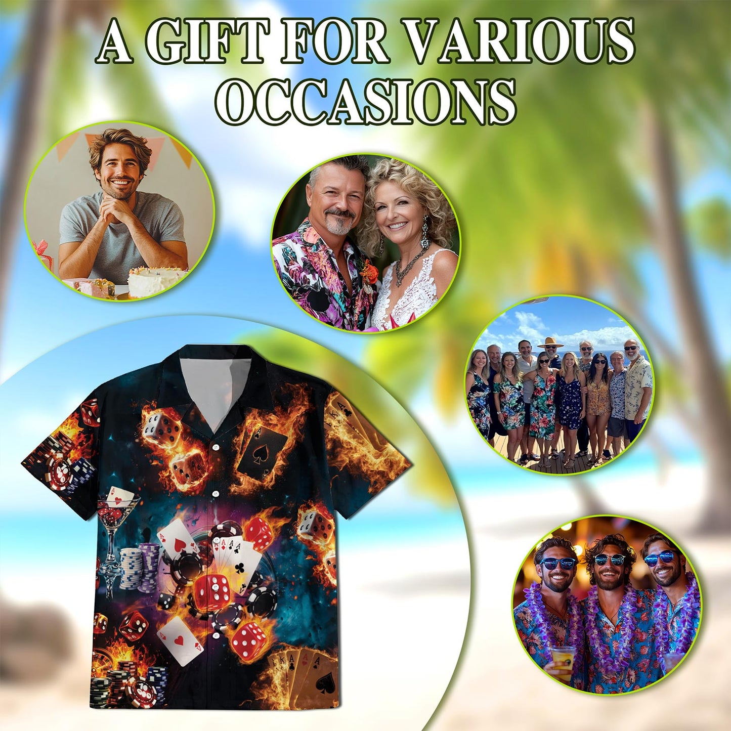 Poker Fire Hawaiian Shirt for Men, Button Down Aloha Shirt - Azhawaiian
