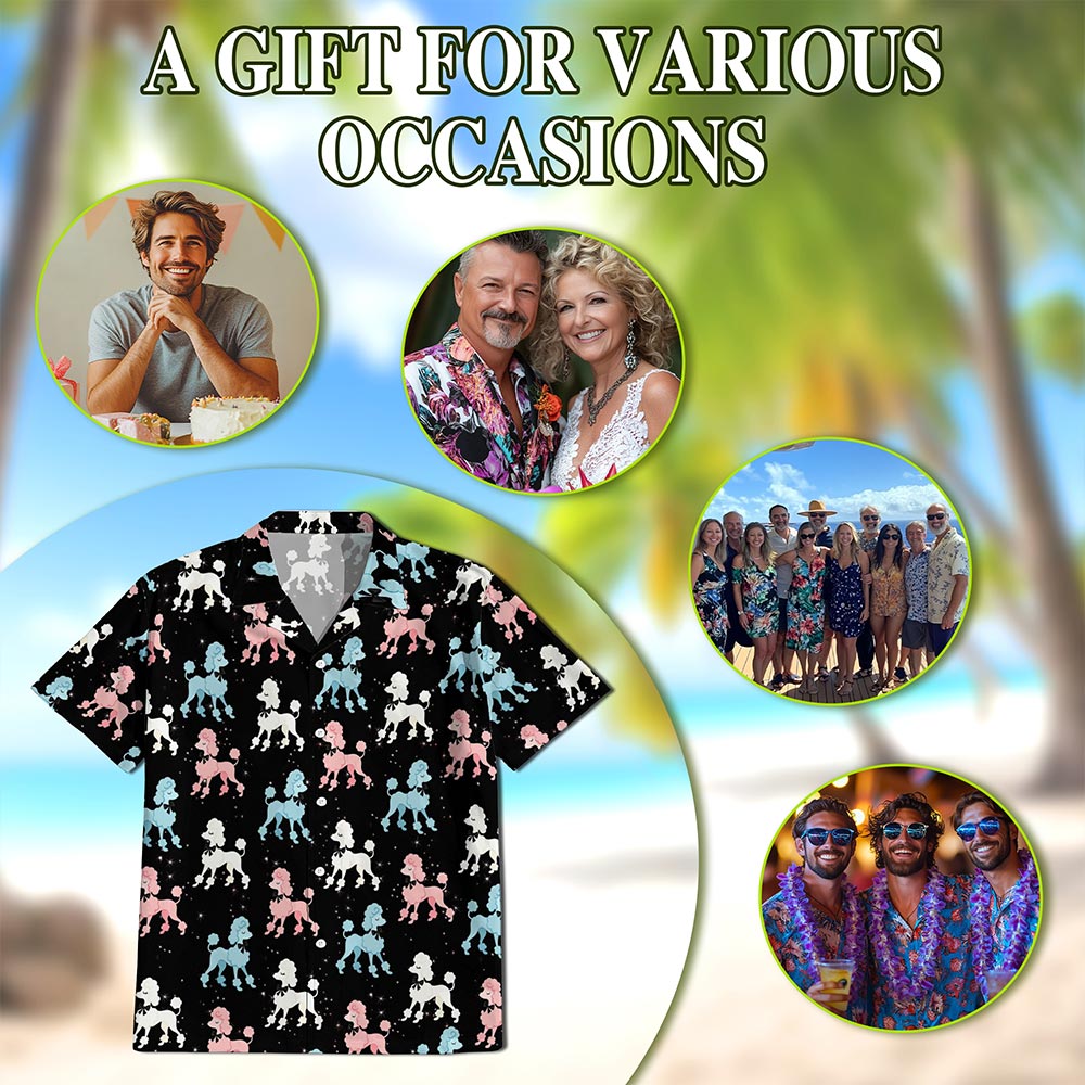 Poodle Pattern Hawaiian Shirt for Men, Button Down Aloha Shirt - Azhawaiian