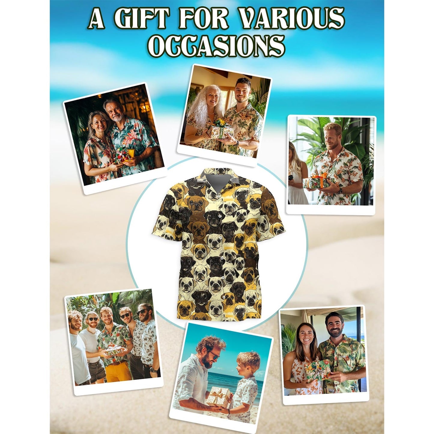 Pug Hawaiian Shirt for Men, Button Down Aloha Shirt - Azhawaiian