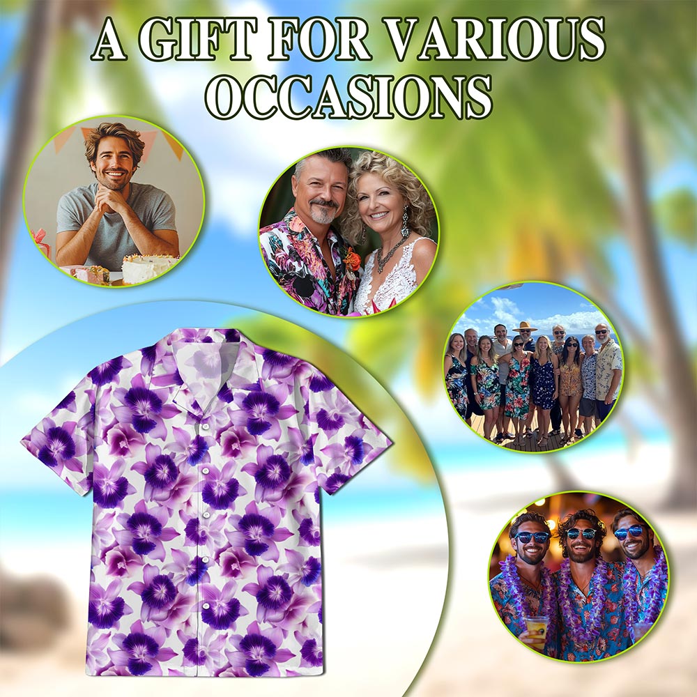 Purple Orchid Flower Hawaiian Shirt for Men, Button Down Aloha Shirt - Azhawaiian