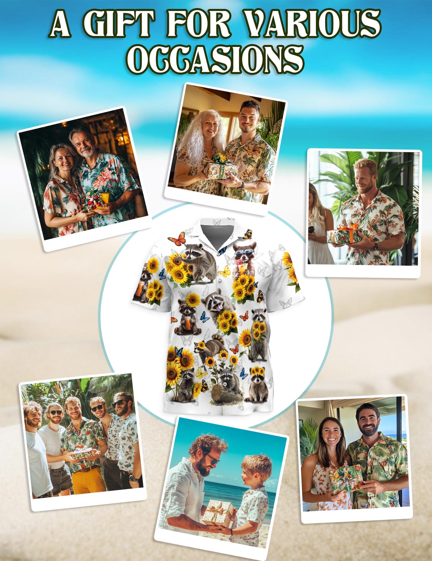 Raccoon Sunflower Hawaiian Shirt for Men, Button Down Aloha Shirt - Azhawaiian