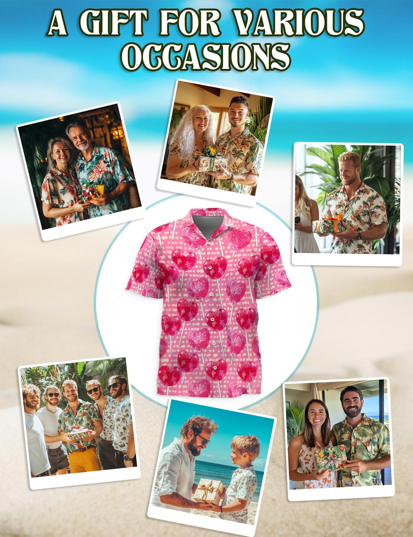 Red Heart Pattern Hawaiian Shirt for Men, Button Down Aloha Shirt - Azhawaiian