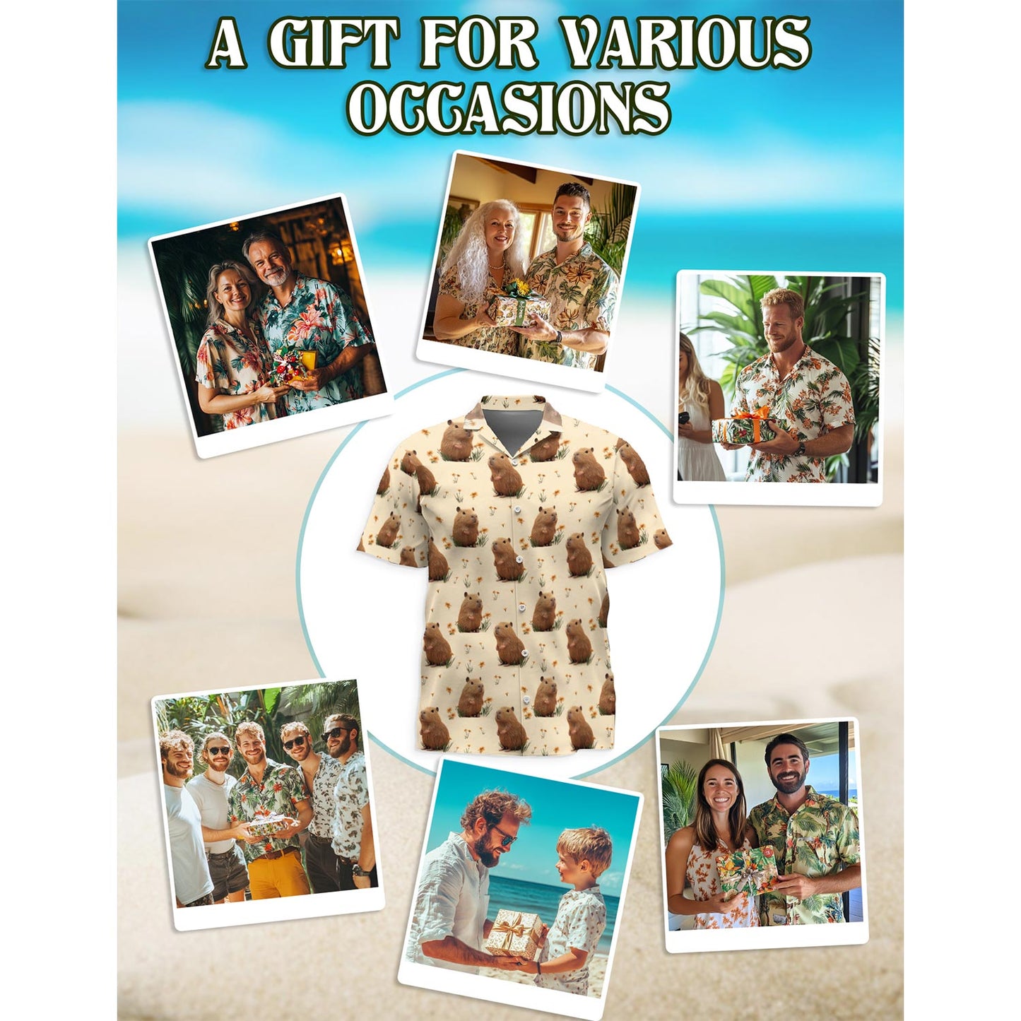 Retro Capybara Hawaiian Shirt for Men, Button Down Aloha Shirt - Azhawaiian