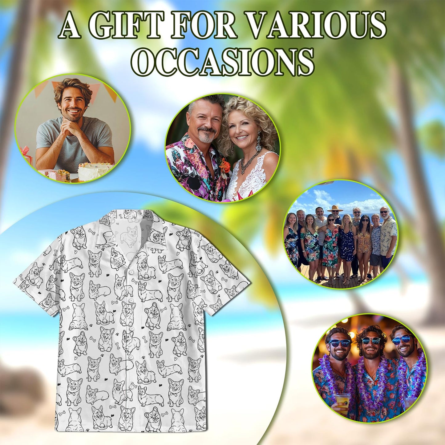 Retro Corgi Hawaiian Shirt for Men, Button Down Aloha Shirt - Azhawaiian