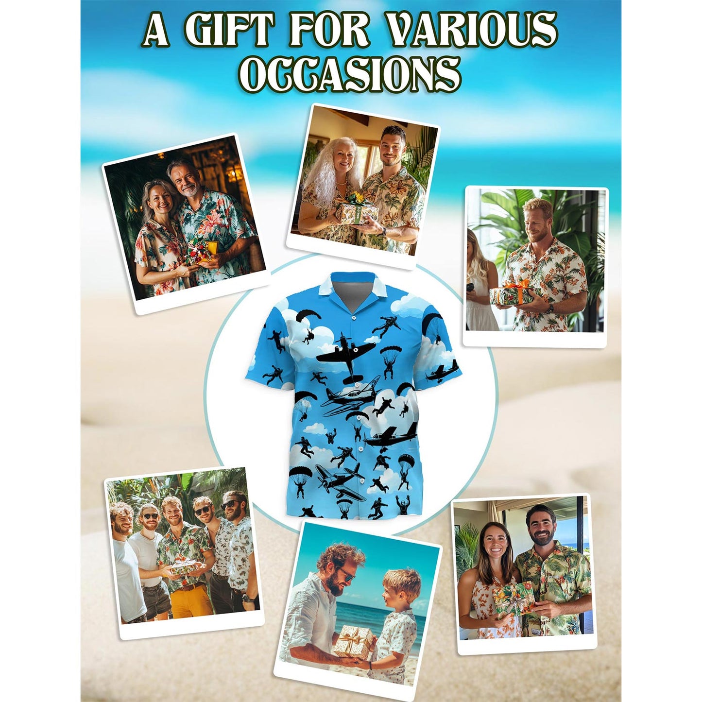 Retro Skydiver Hawaiian Shirt for Men, Button Down Aloha Shirt - Azhawaiian