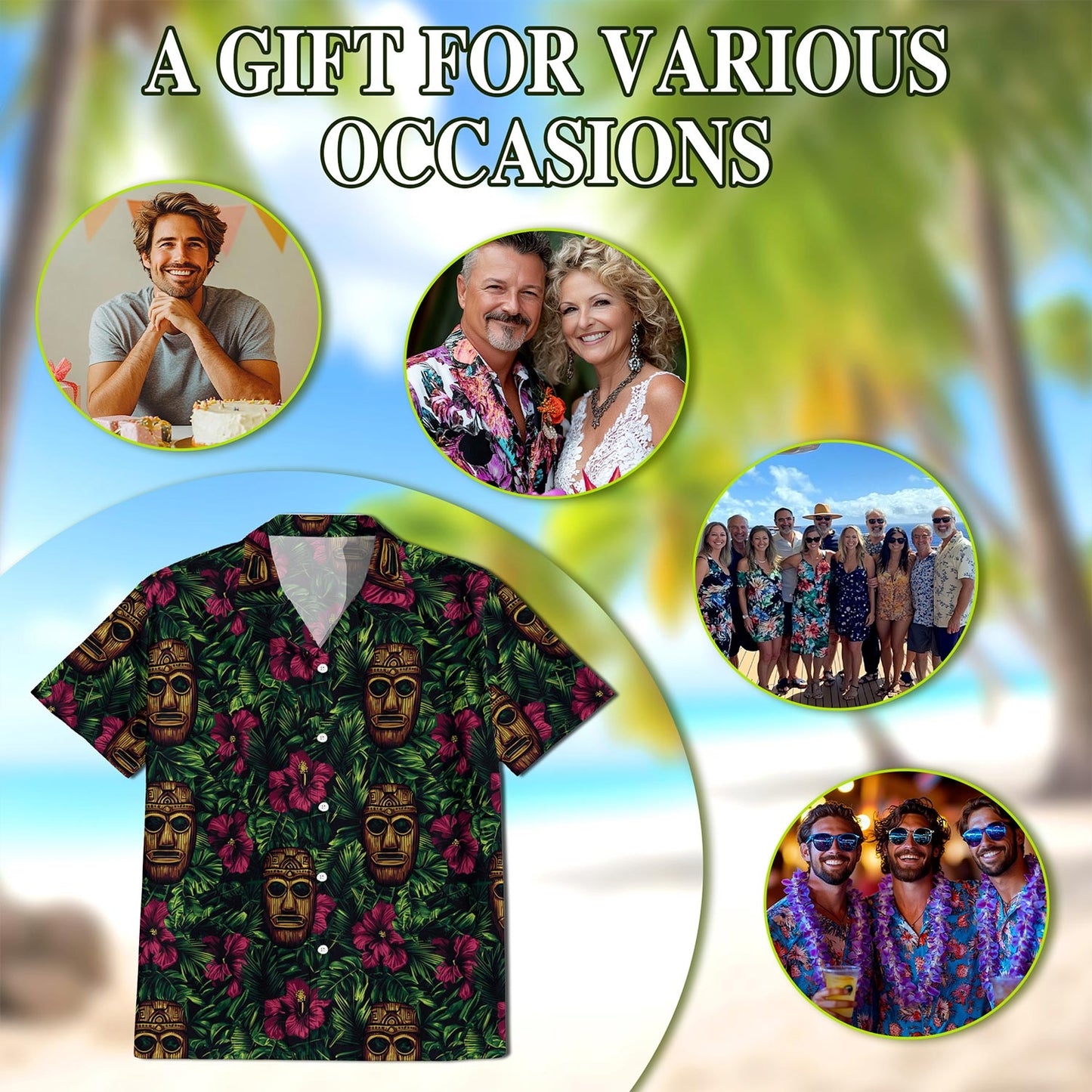 Retro Tiki Mask Hawaiian Shirt for Men, Button Down Aloha Shirt - Azhawaiian