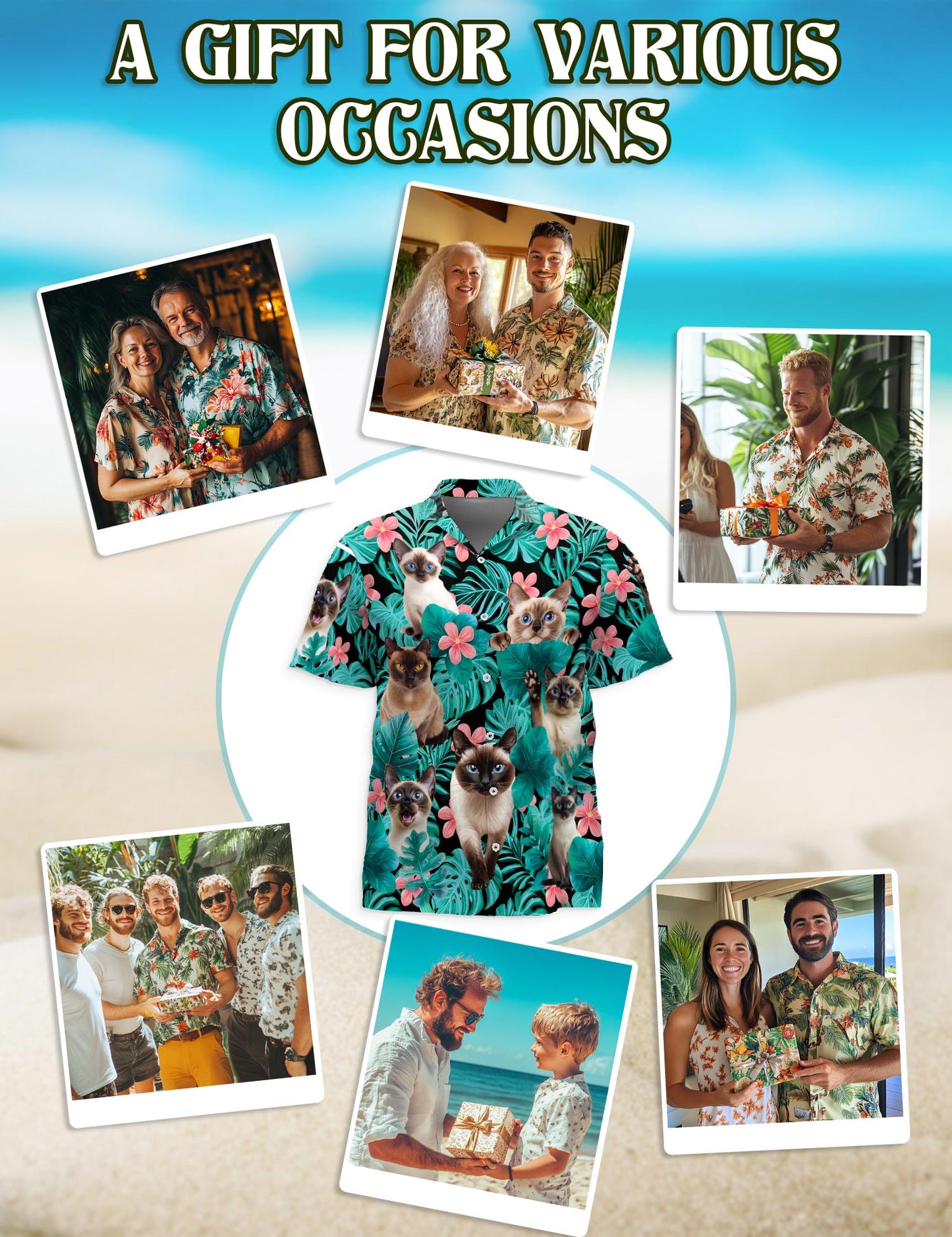 Siamese Cat Hawaiian Shirt for Men, Button Down Aloha Shirt - Azhawaiian