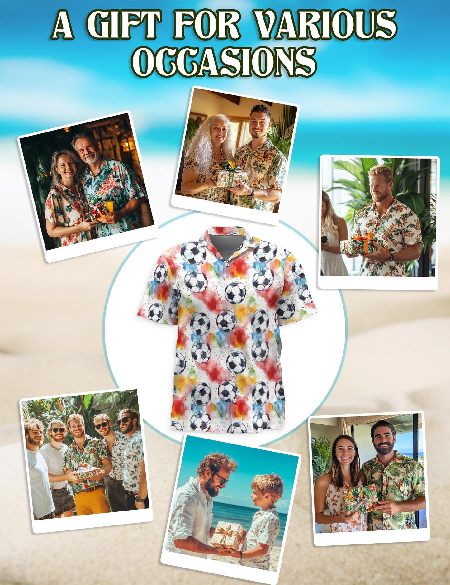 Soccer Ball Hawaiian Shirt for Men, Button Down Aloha Shirt - Azhawaiian