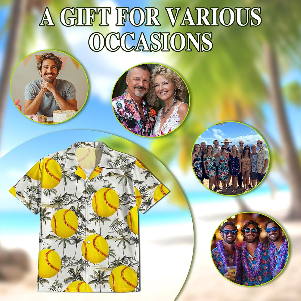 SoftBall Hawaiian Shirt for Men, Button Down Aloha Shirt - Azhawaiian
