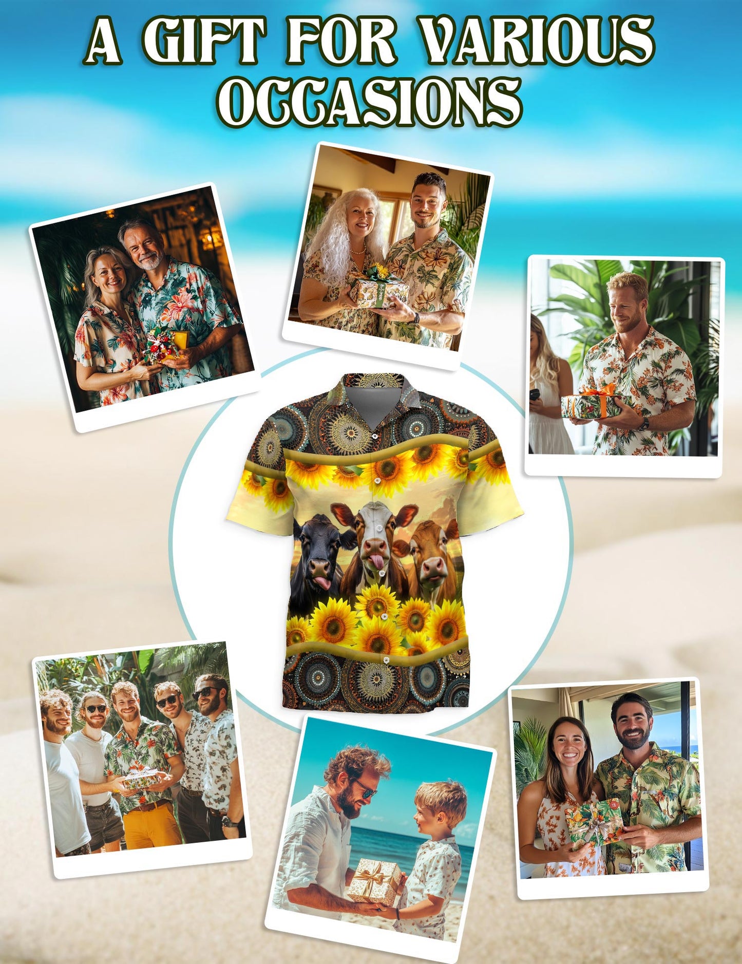 Sunflower Cattle Hawaiian Shirt for Men, Button Down Aloha Shirt - Azhawaiian