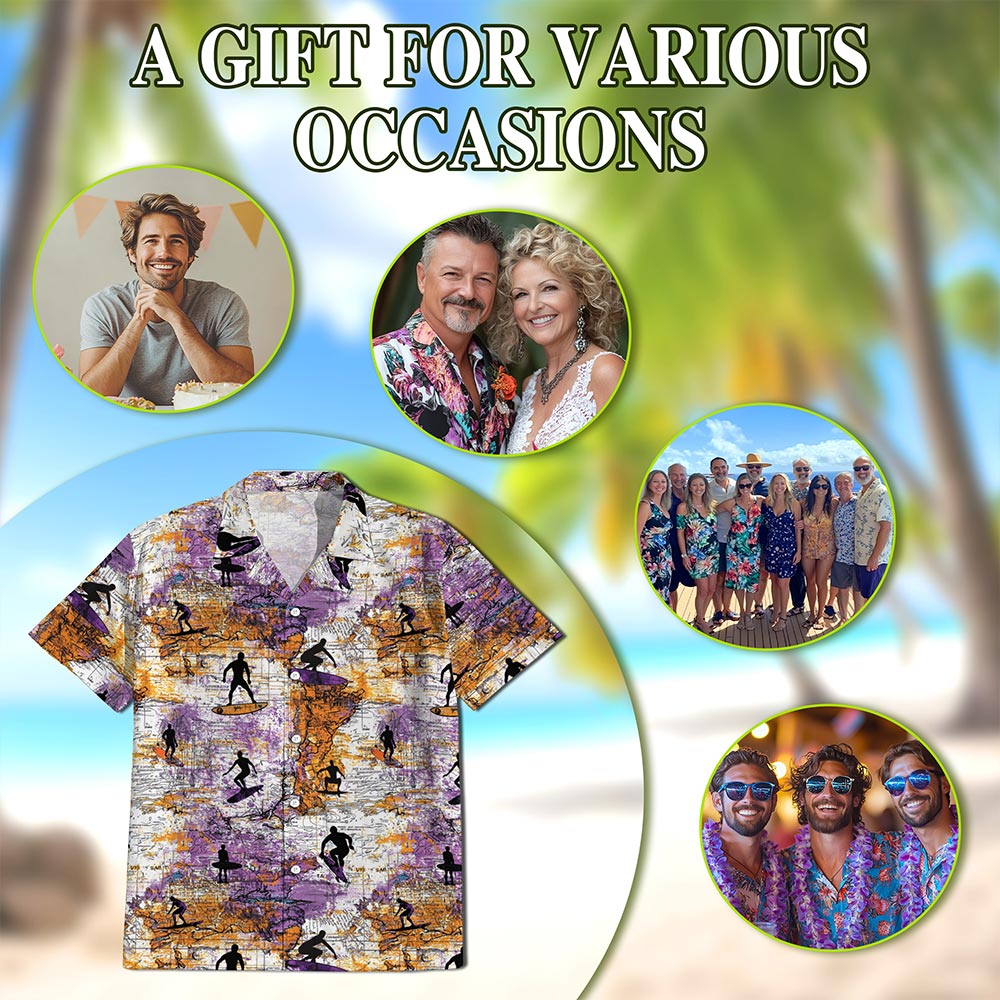 Surfing Hawaiian Shirt for Men, Button Down Aloha Shirt - Azhawaiian