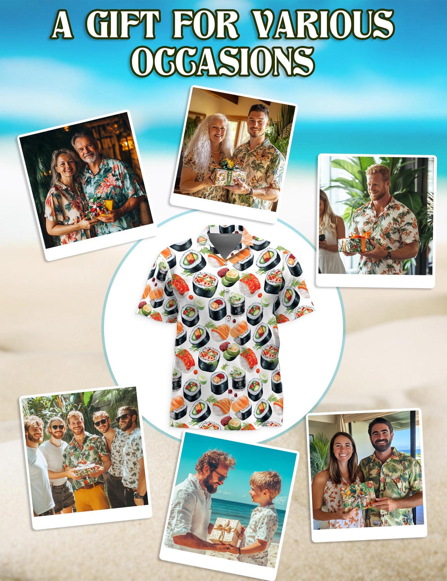 Sushi Hawaiian Shirt for Men, Button Down Aloha Shirt - Azhawaiian