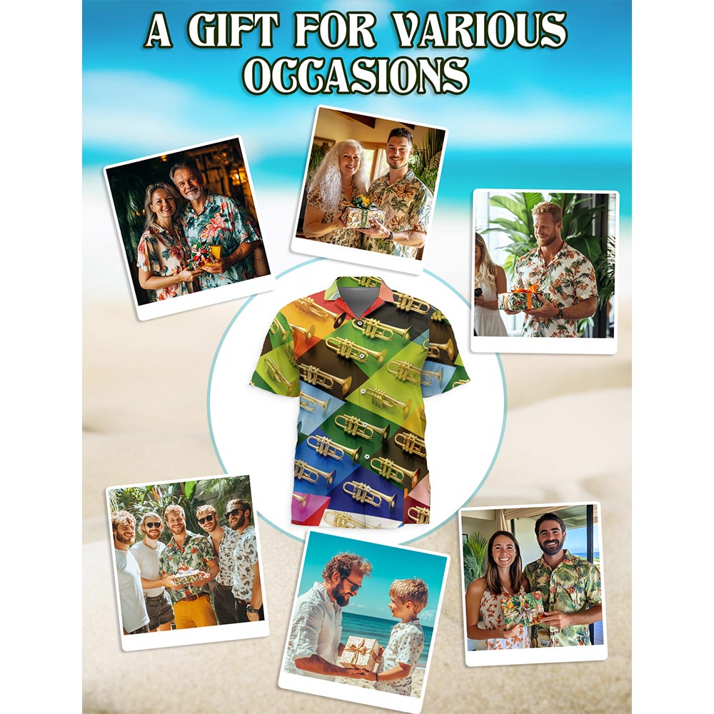 Trombone Music Hawaiian Shirt for Men, Button Down Aloha Shirt - Azhawaiian