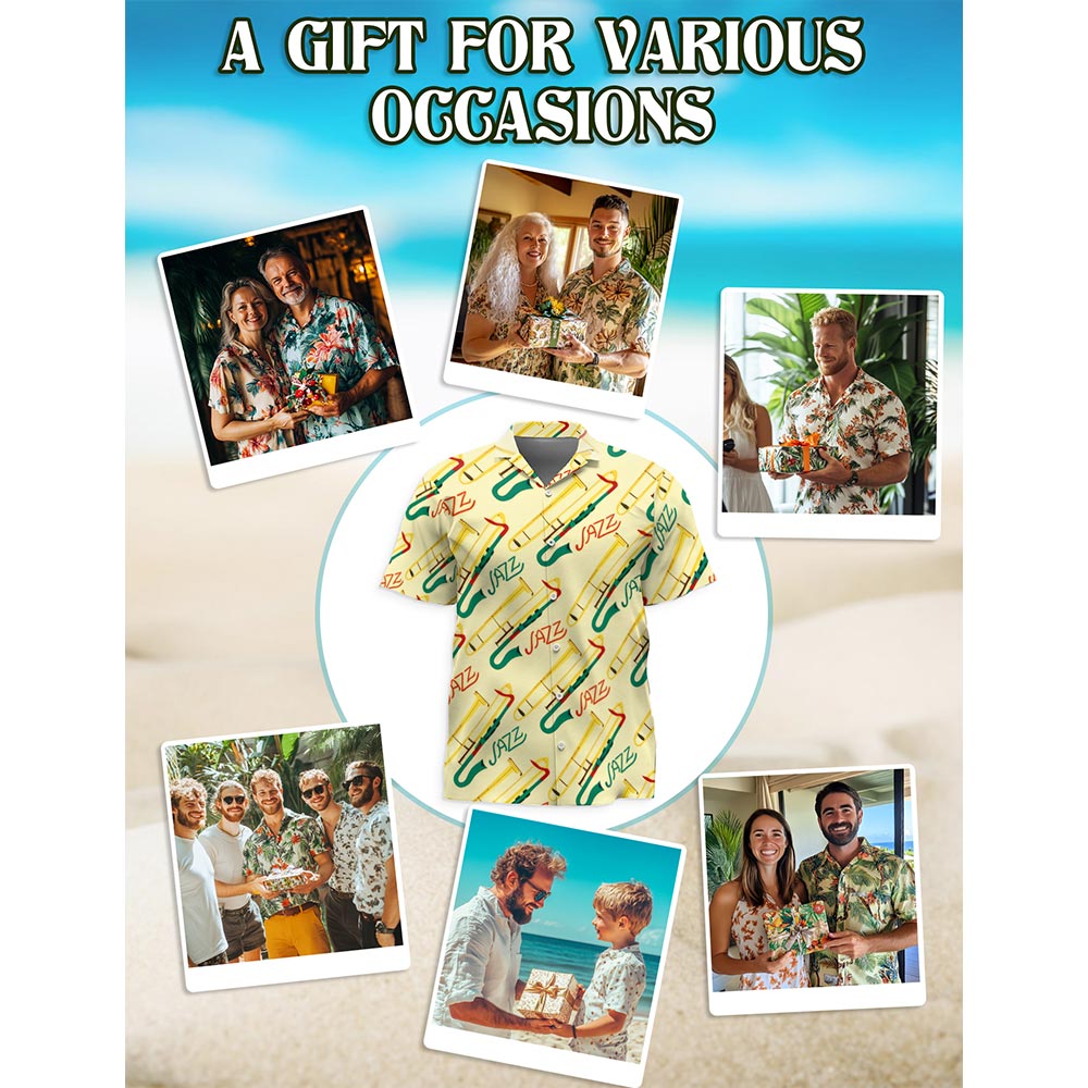 Trombone Pattern Hawaiian Shirt for Men, Button Down Aloha Shirt - Azhawaiian