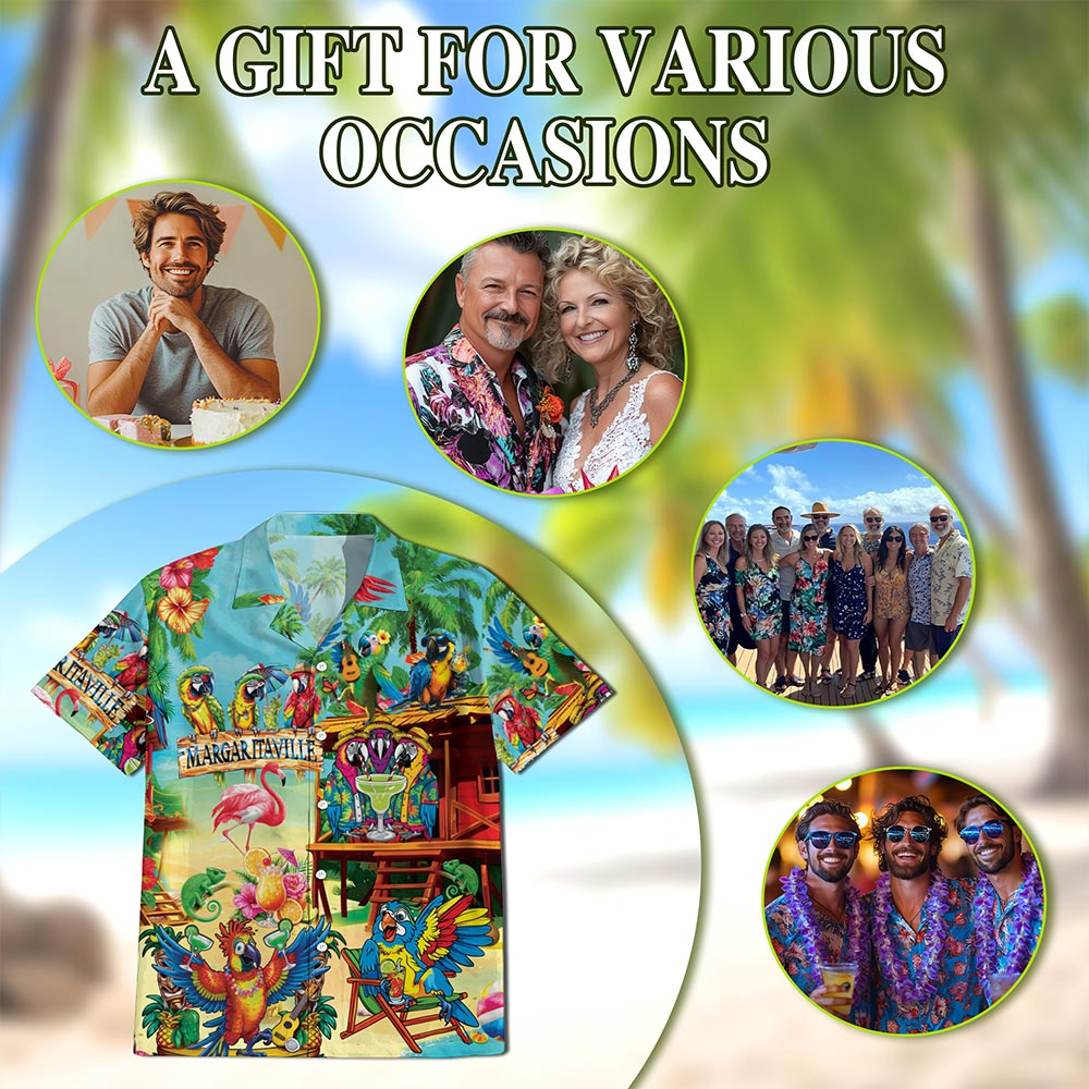 Tropical Parrot Hawaiian Shirt for Men, Button Down Aloha Shirt - Azhawaiian