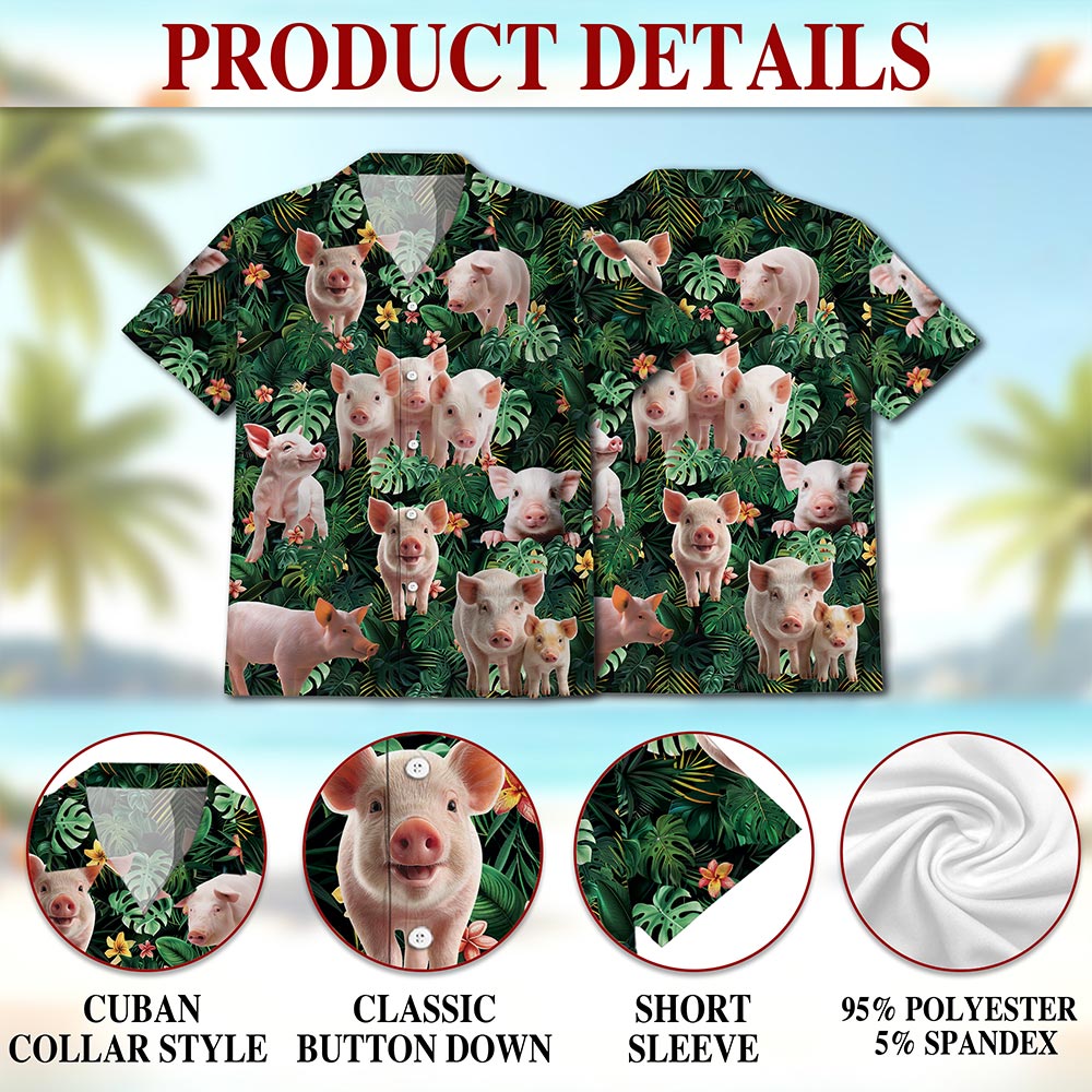 Tropical Pig Hawaiian Shirt for Men, Button Down Aloha Shirt - Azhawaiian