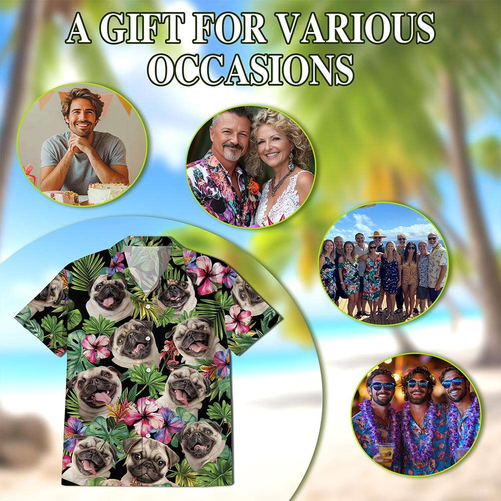 Tropical Pug Hawaiian Shirt for Men, Button Down Aloha Shirt - Azhawaiian