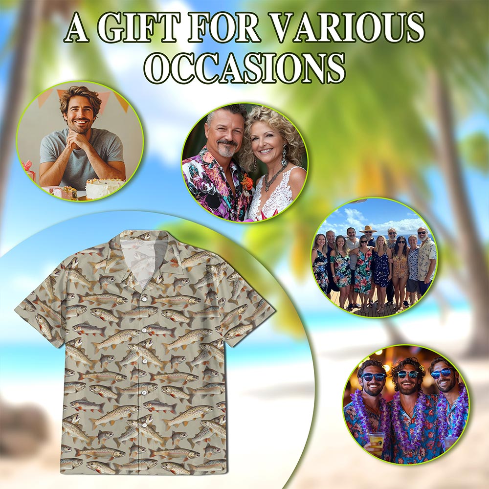 Trout Pattern Hawaiian Shirt for Men, Button Down Aloha Shirt - Azhawaiian