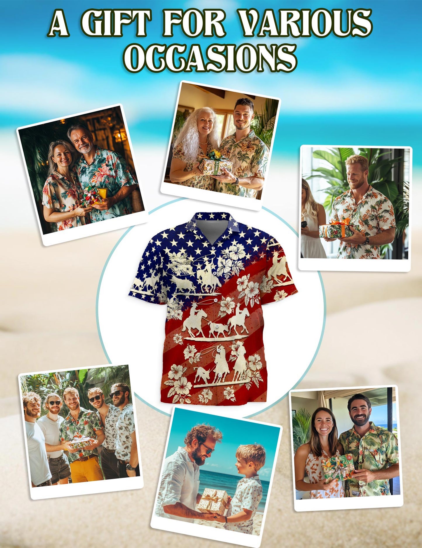 US Team Roping Hawaiian Shirt for Men, Button Down Aloha Shirt - Azhawaiian