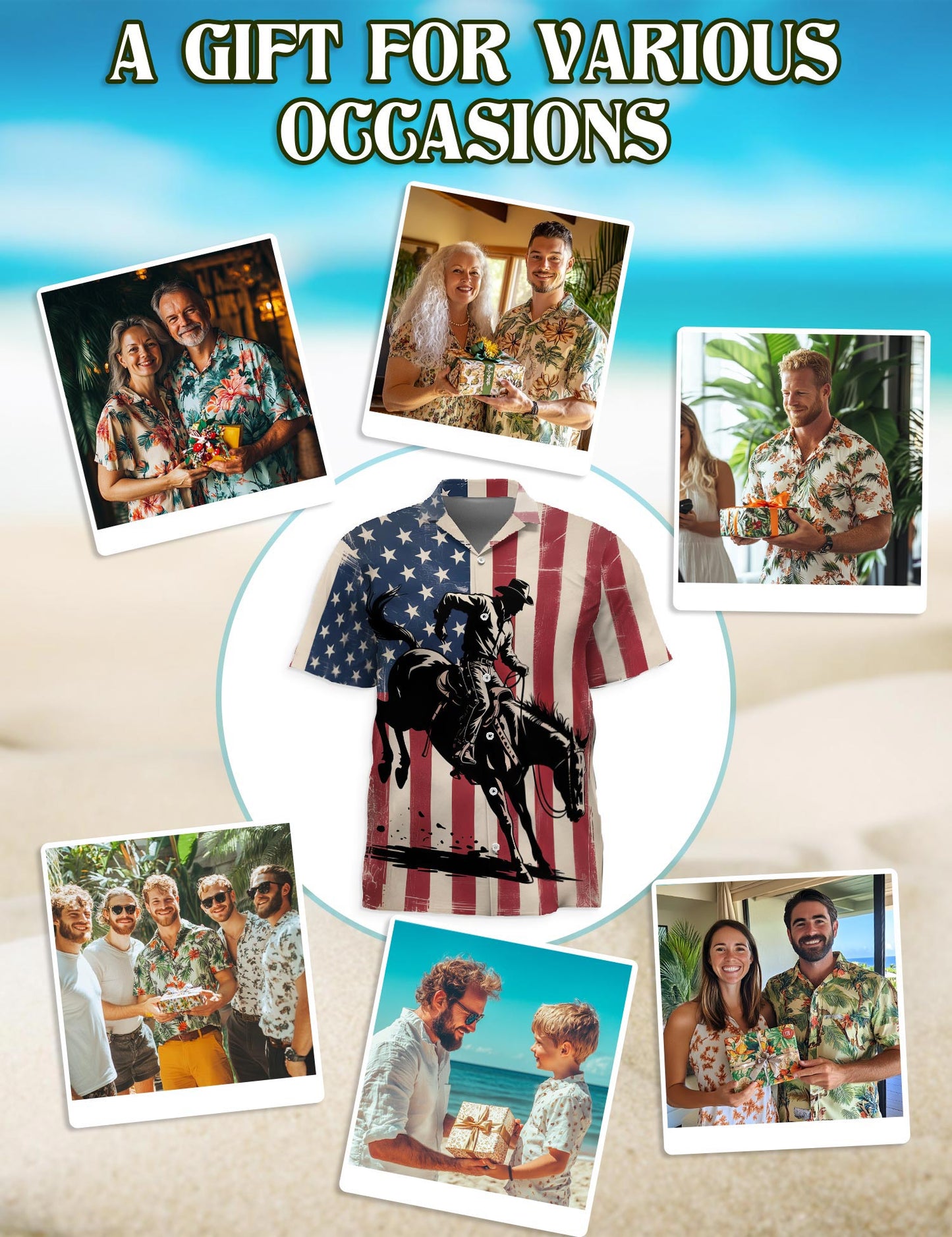 USA Horse Racing Silhouette Hawaiian Shirt for Men, Button Down Aloha Shirt - Azhawaiian
