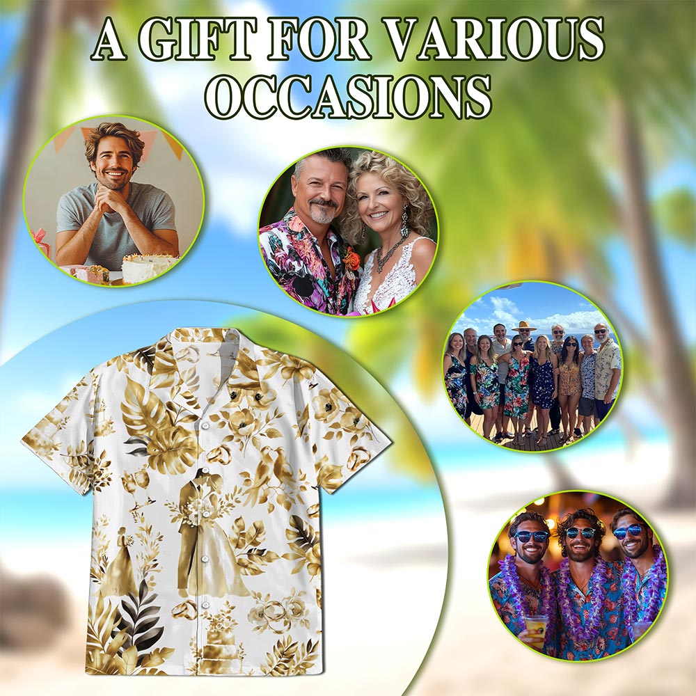 Wedding Engraved Hawaiian Shirt for Men, Button Down Aloha Shirt - Azhawaiian