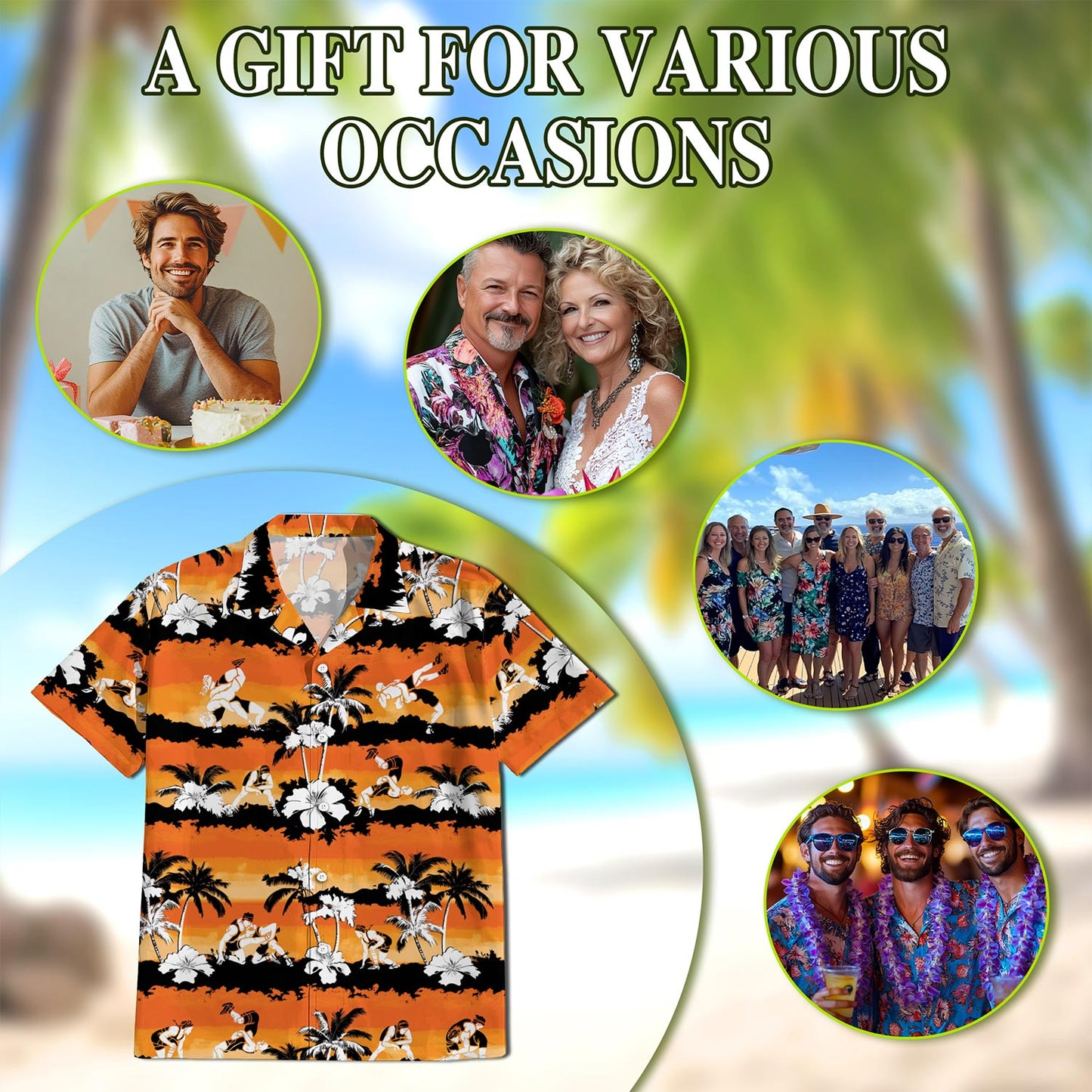 Wrestling Orange Hibiscus Hawaiian Shirt for Men, Button Down Aloha Shirt - Azhawaiian