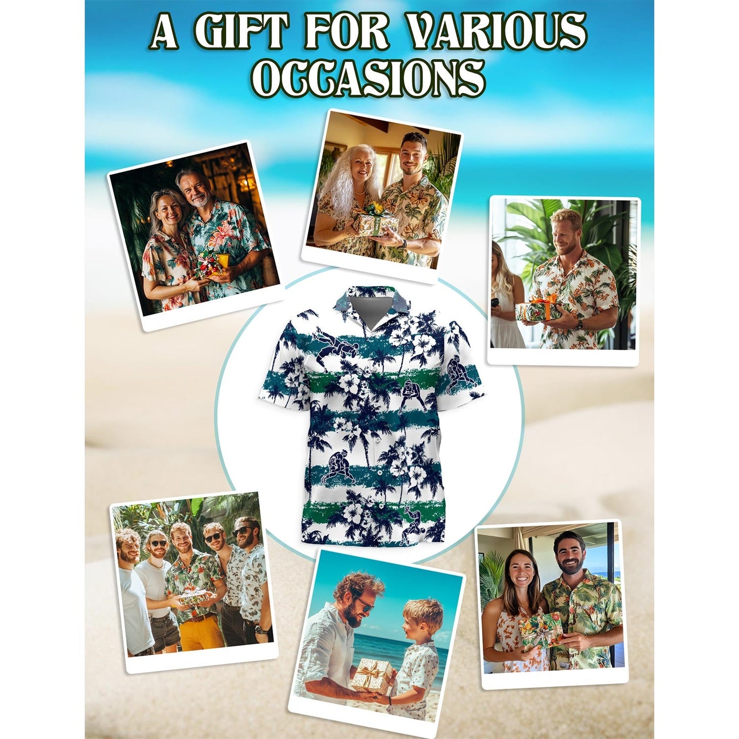 Wrestling White Palm Hawaiian Shirt for Men, Button Down Aloha Shirt - Azhawaiian