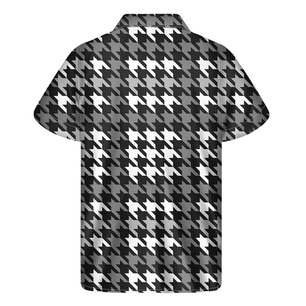 Grey Houndstooth Pattern Print Mens Short Sleeve Shirt Hawaiian