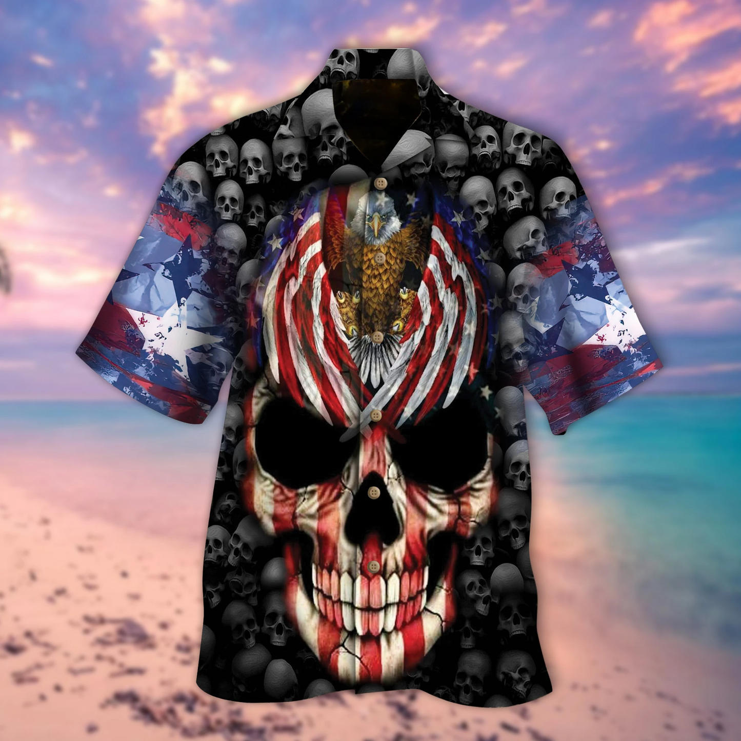 Skull America Eagle Printed Hawaiian Shirt