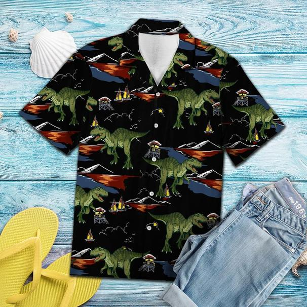 T-Rex On Vacation Tropical Polyester Hawaiian Shirt