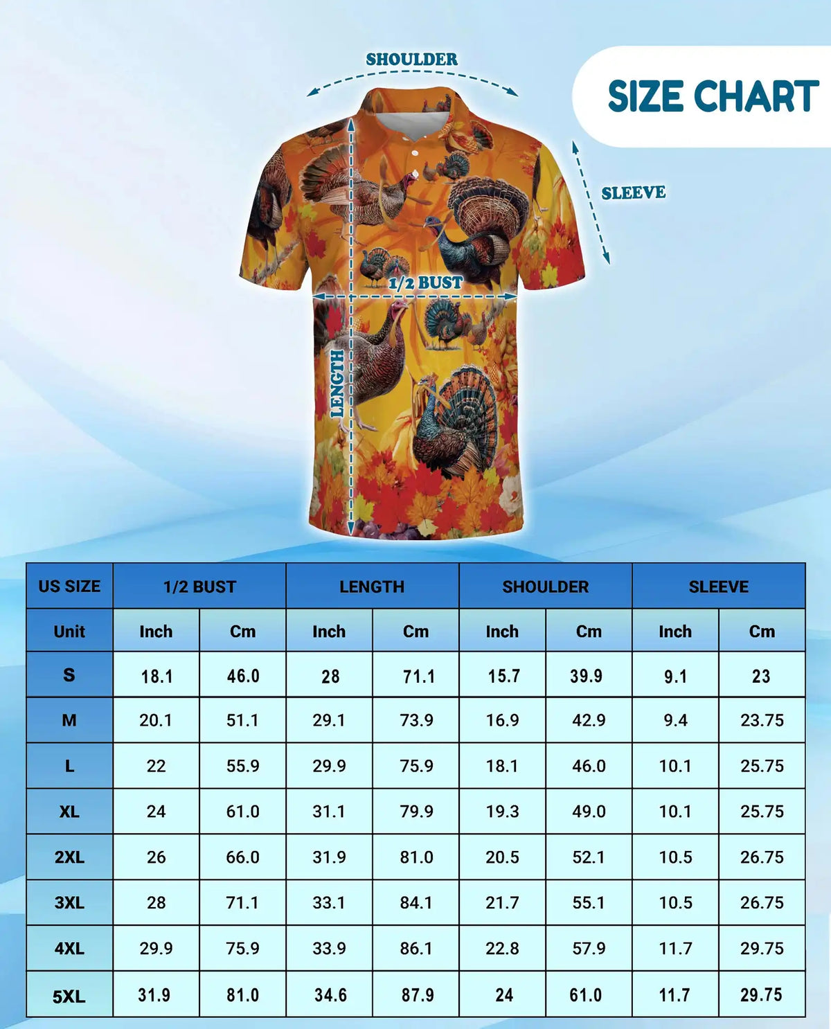 Thanksgiving Turkey Hawaiian Polo Shirt For Men, Fall Autumn Leaves Turkey Print Aloha Button Up Shirt