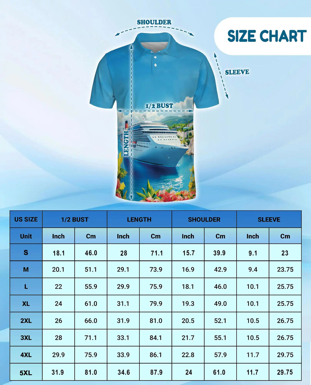 Cruise Ship Hawaiian Polo Shirt For Men, Ocean Voyage Tropical Summer Button Up Shirt