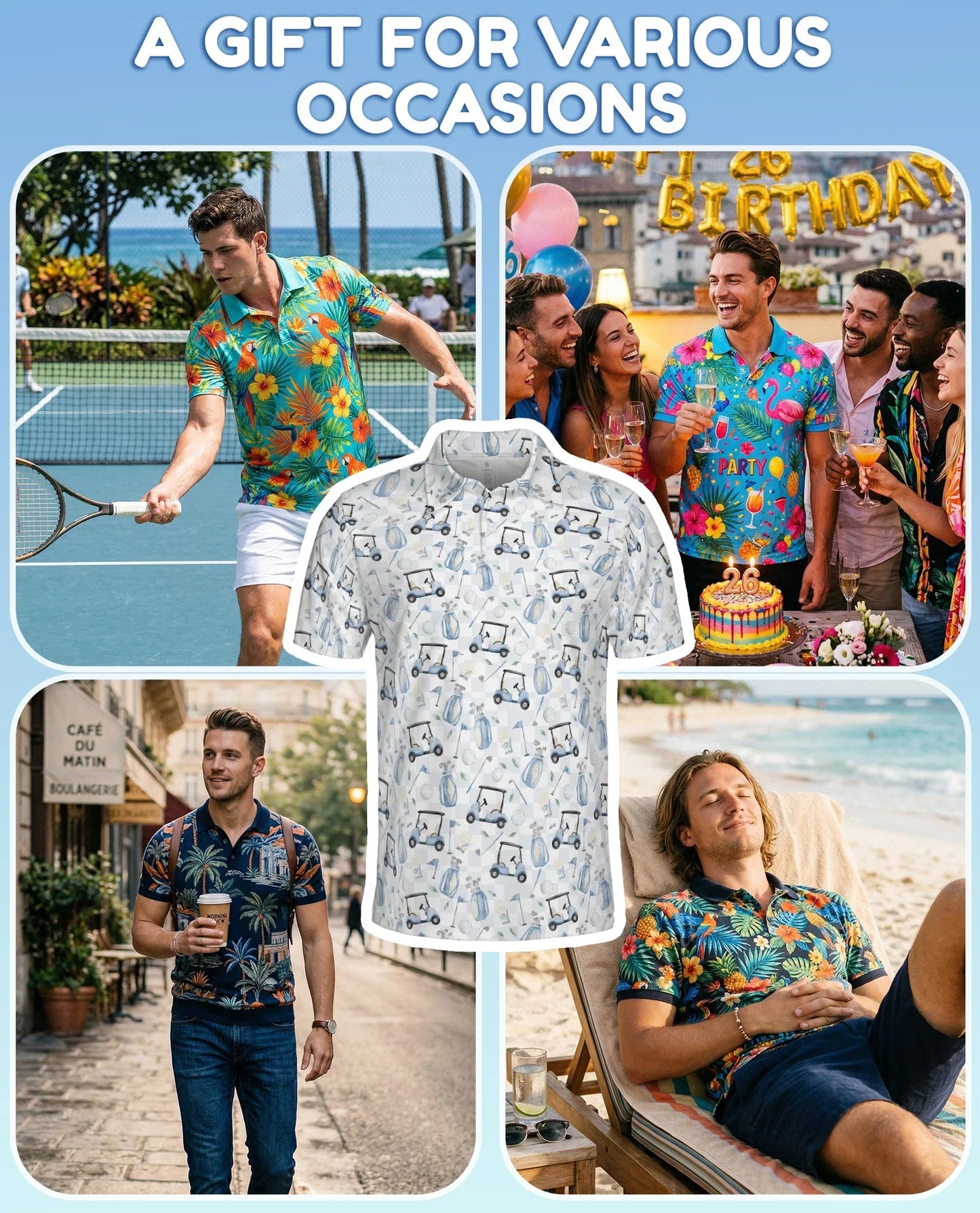 Watercolor Golf Seamless Pattern Polo Shirt for Men, Artistic Sport Style | Azhawaiian
