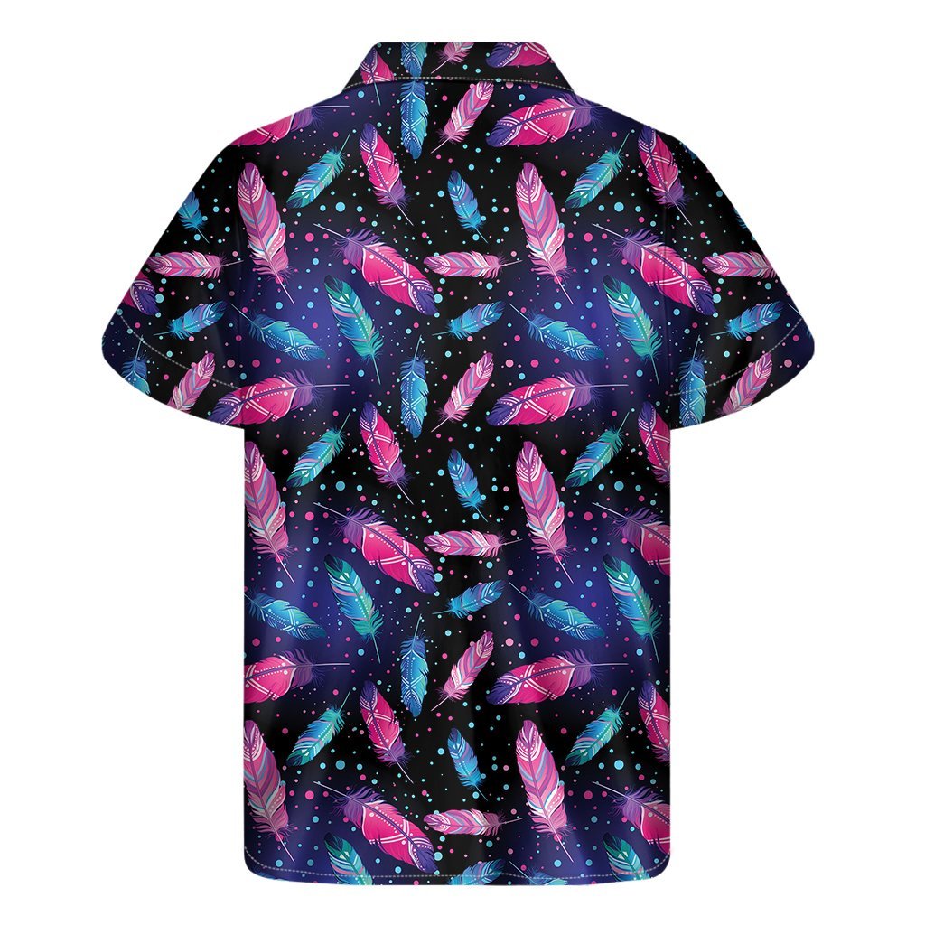 Native Feather Pattern Print Mens Short Sleeve Shirt Hawaiian